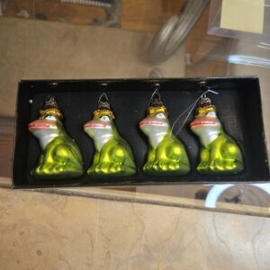 Christmas Morning Collection Glass Good Luck Frog Prince Ornaments Set Of 4